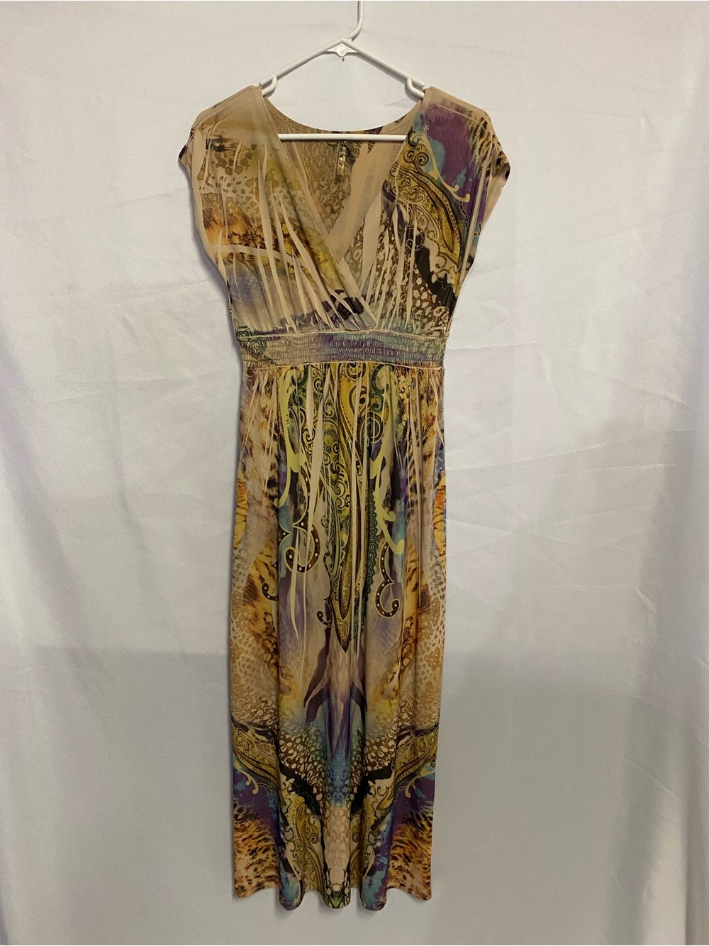 Surplice Maxi Dress in Multi-Print (Yellow & Purple)